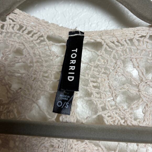 Torrid Crochet Ruana Cardigan Beige Cream Women's One Size - Picture 3 of 6